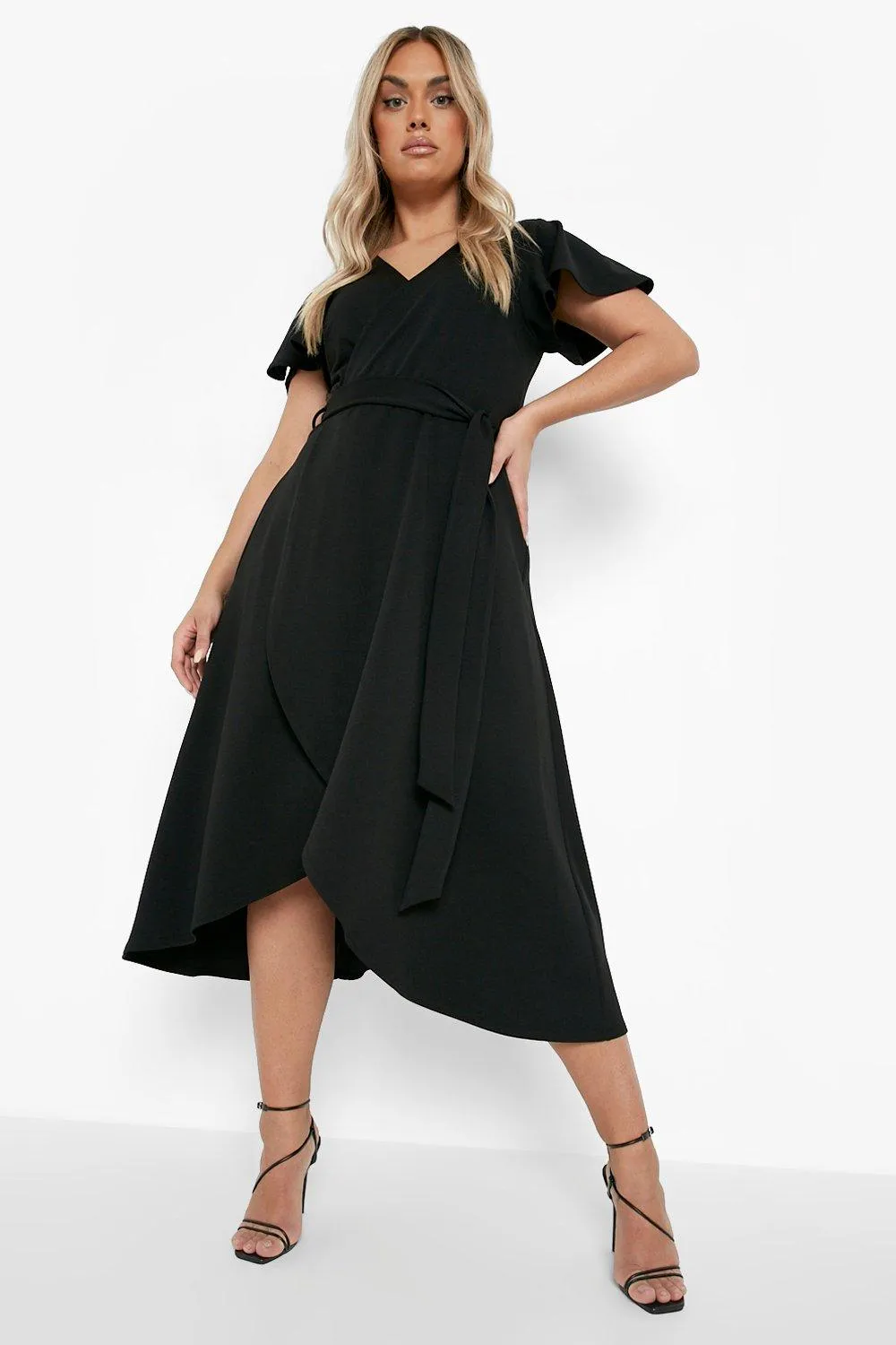 Plus Angel Sleeve Wrap Sleeve Dress