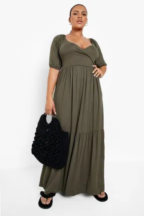 Plus Jersey Knit Wrap Tiered Maxi Dress