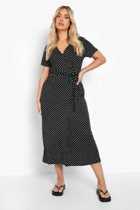 Plus Jersey Polka Dot Wrap Midaxi Dress