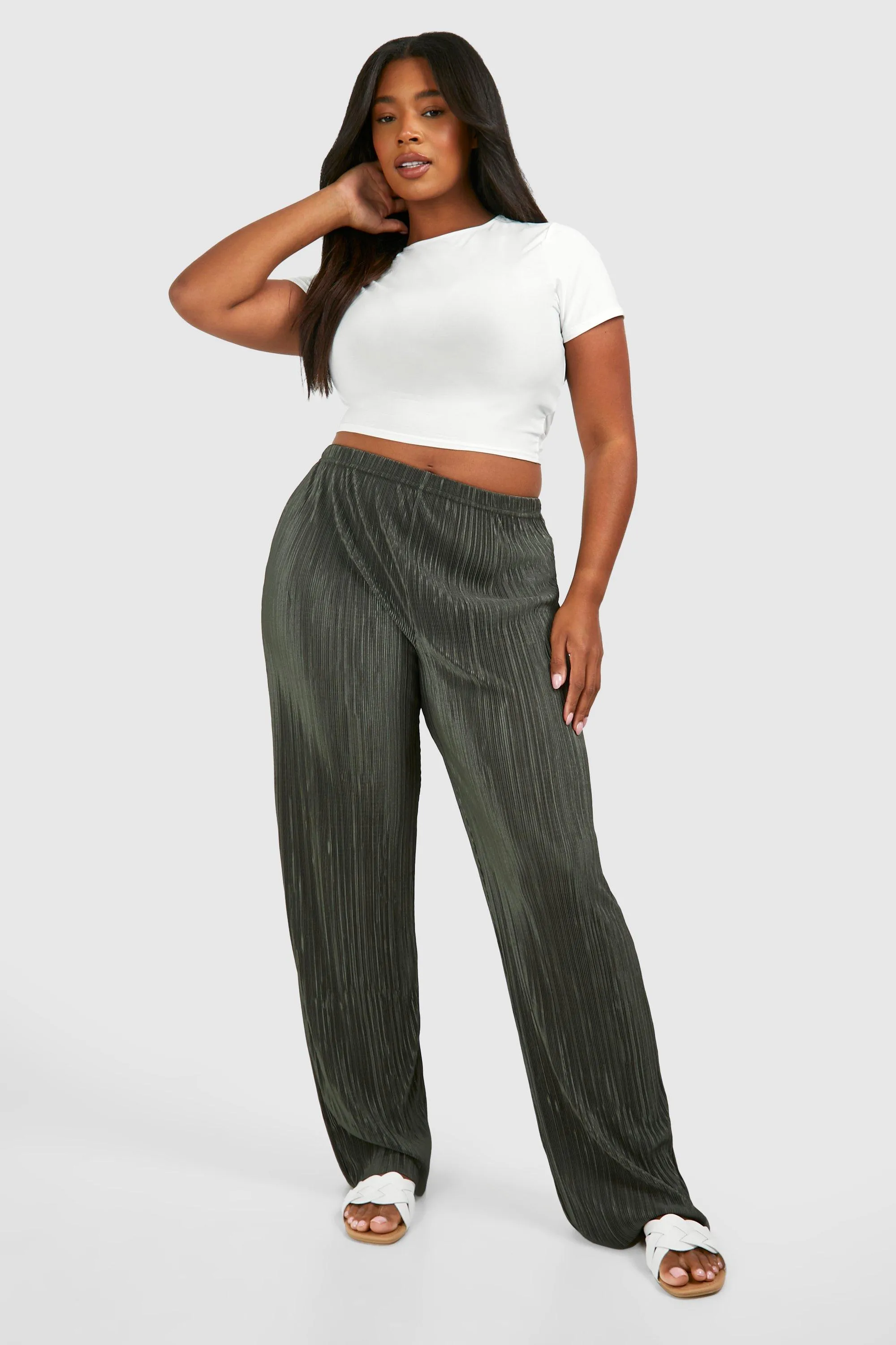 Plus Plisse Straight Leg Pants