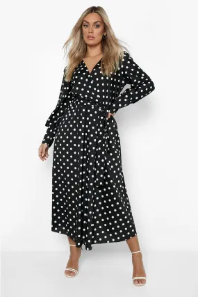 Plus Polka Wrap Belted Maxi Dress