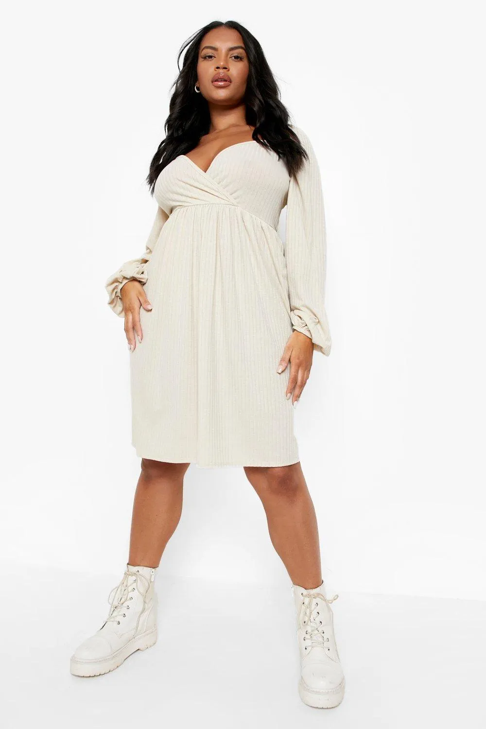 Plus Rib Wrap Front Skater Dress