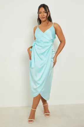 Plus Satin Wrap Strappy Midi Dress