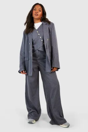 Plus Woven Pinstripe Wide Leg Dress Pants