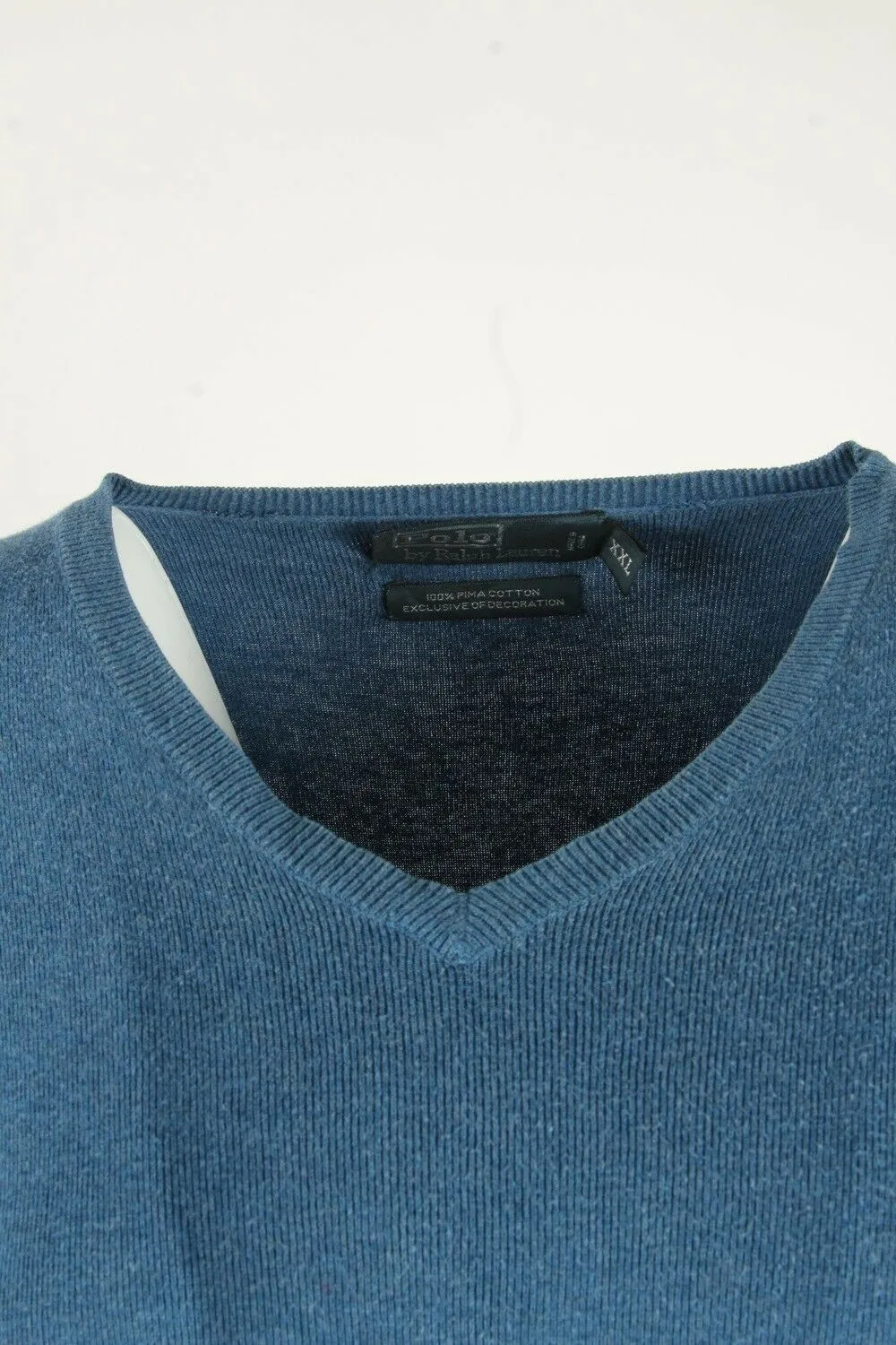 Polo Ralph Lauren Jumper Vintage V Neck Pullover 90s Blue Size XXL - Pepper Tree London