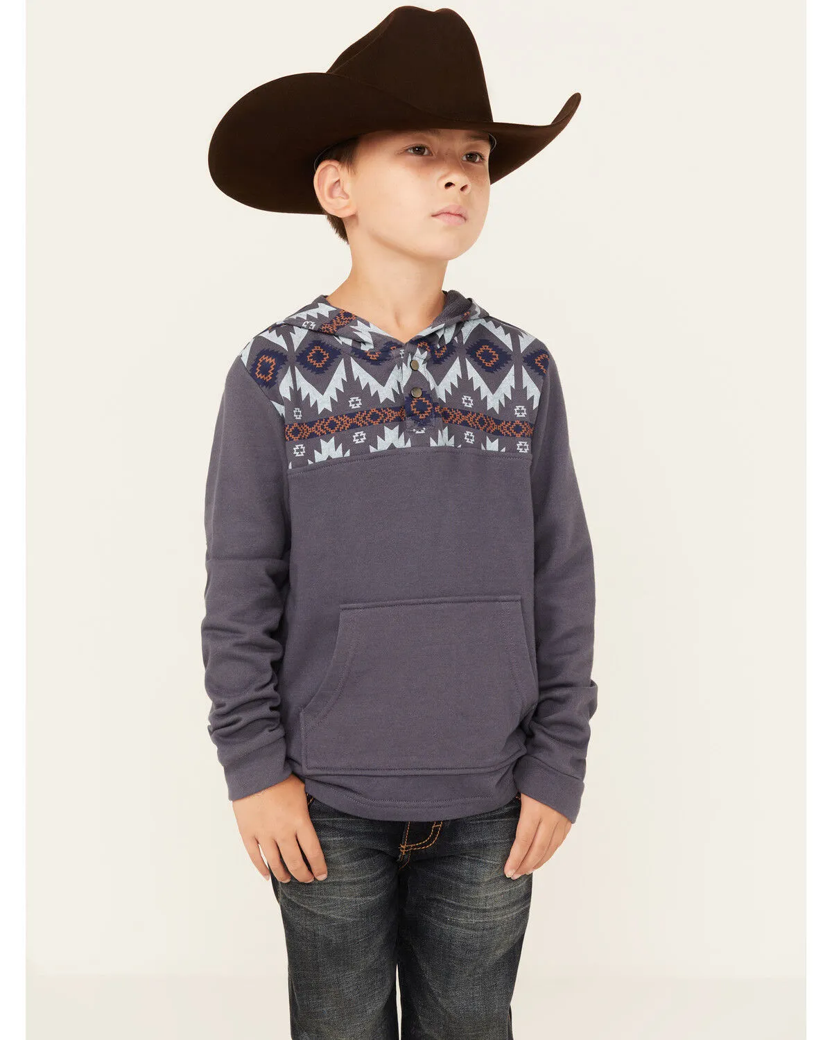 Product Name:  Rock & Roll Denim Boys' Southwestern Print Long Sleeve Hooded Pullover