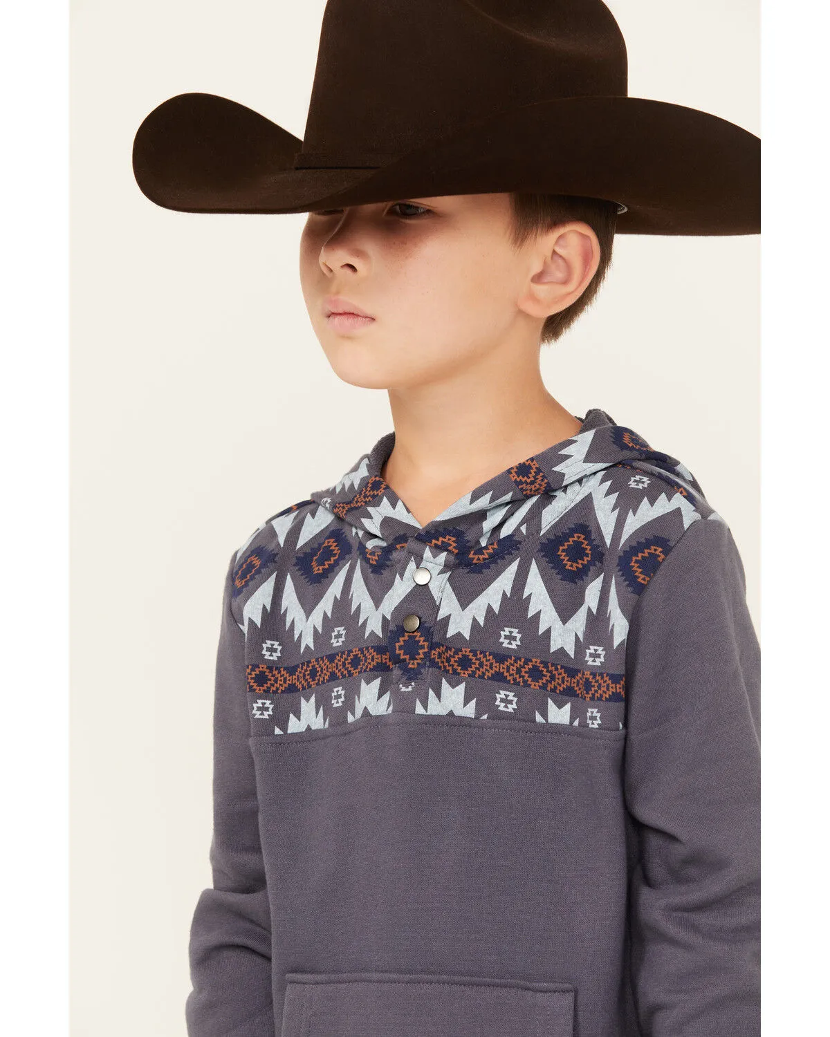 Product Name:  Rock & Roll Denim Boys' Southwestern Print Long Sleeve Hooded Pullover