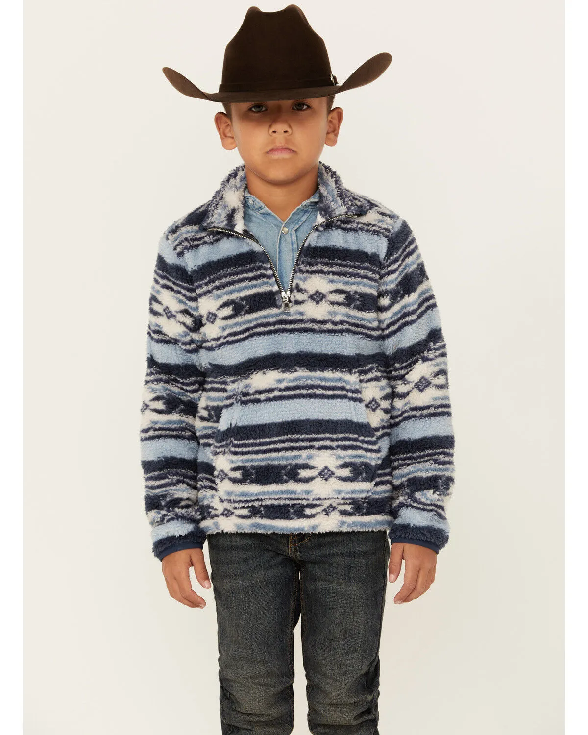 Product Name:  Rock & Roll Denim Boys' Southwestern Striped Fuzzy 1/4 Zip Pullover