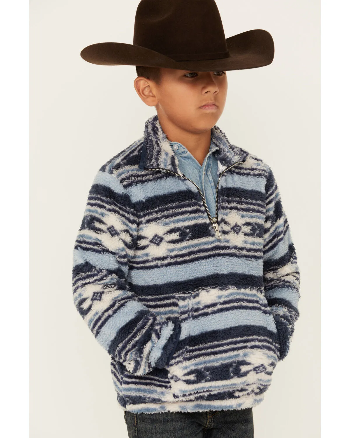 Product Name:  Rock & Roll Denim Boys' Southwestern Striped Fuzzy 1/4 Zip Pullover