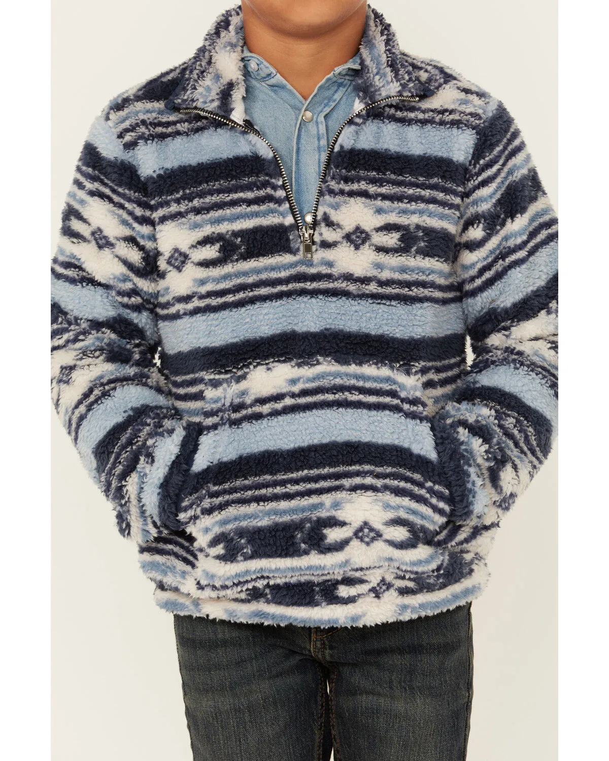 Product Name:  Rock & Roll Denim Boys' Southwestern Striped Fuzzy 1/4 Zip Pullover