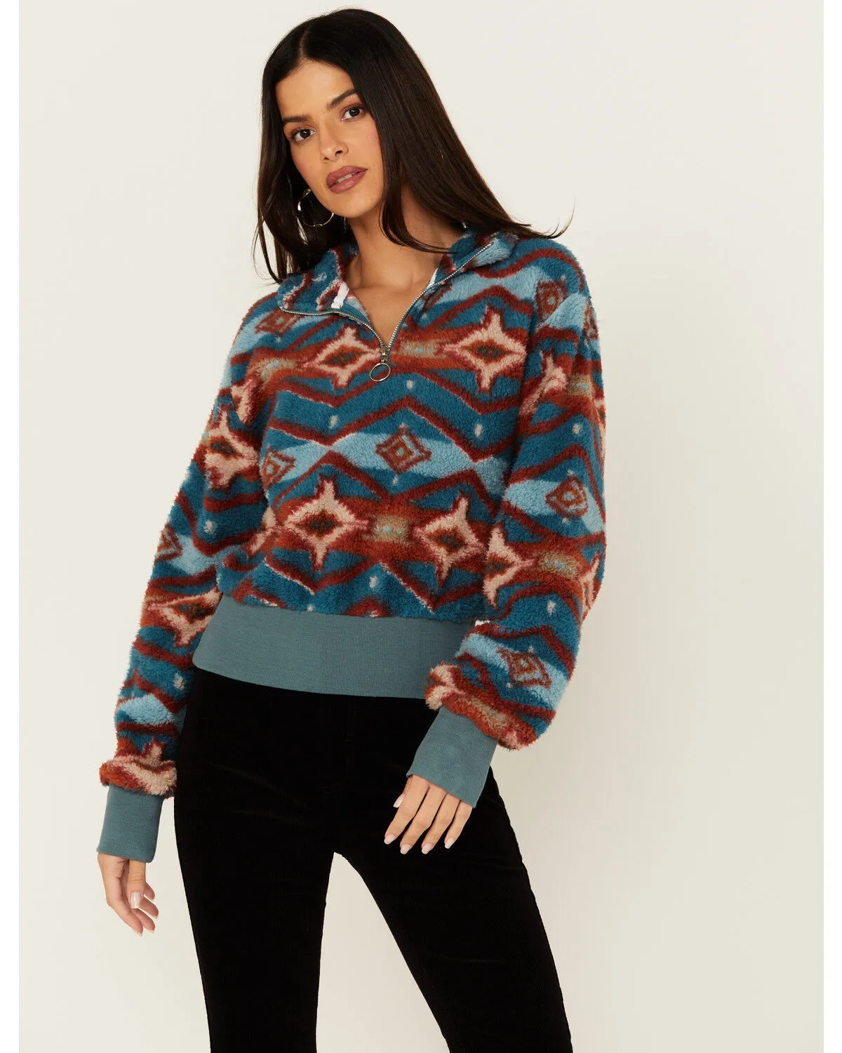 Product Name:  Rock & Roll Denim Women's Southwestern Print Sherpa 1/4 Zip Pullover