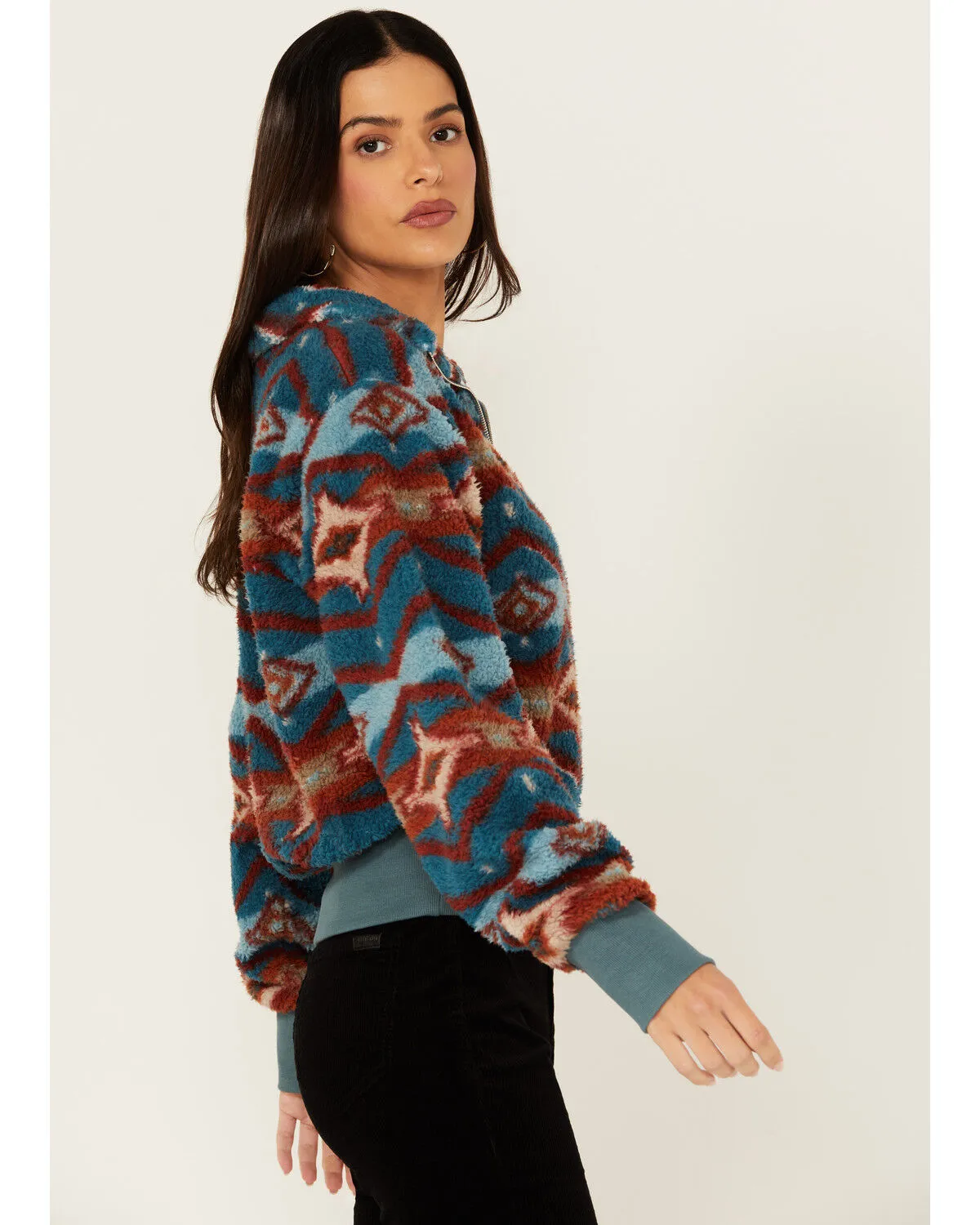 Product Name:  Rock & Roll Denim Women's Southwestern Print Sherpa 1/4 Zip Pullover