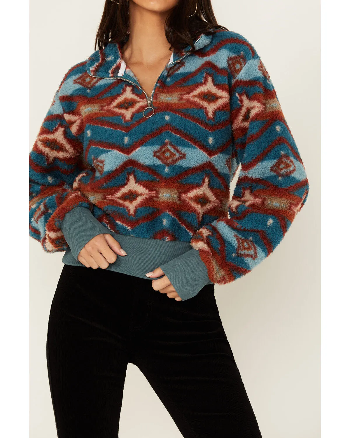 Product Name:  Rock & Roll Denim Women's Southwestern Print Sherpa 1/4 Zip Pullover