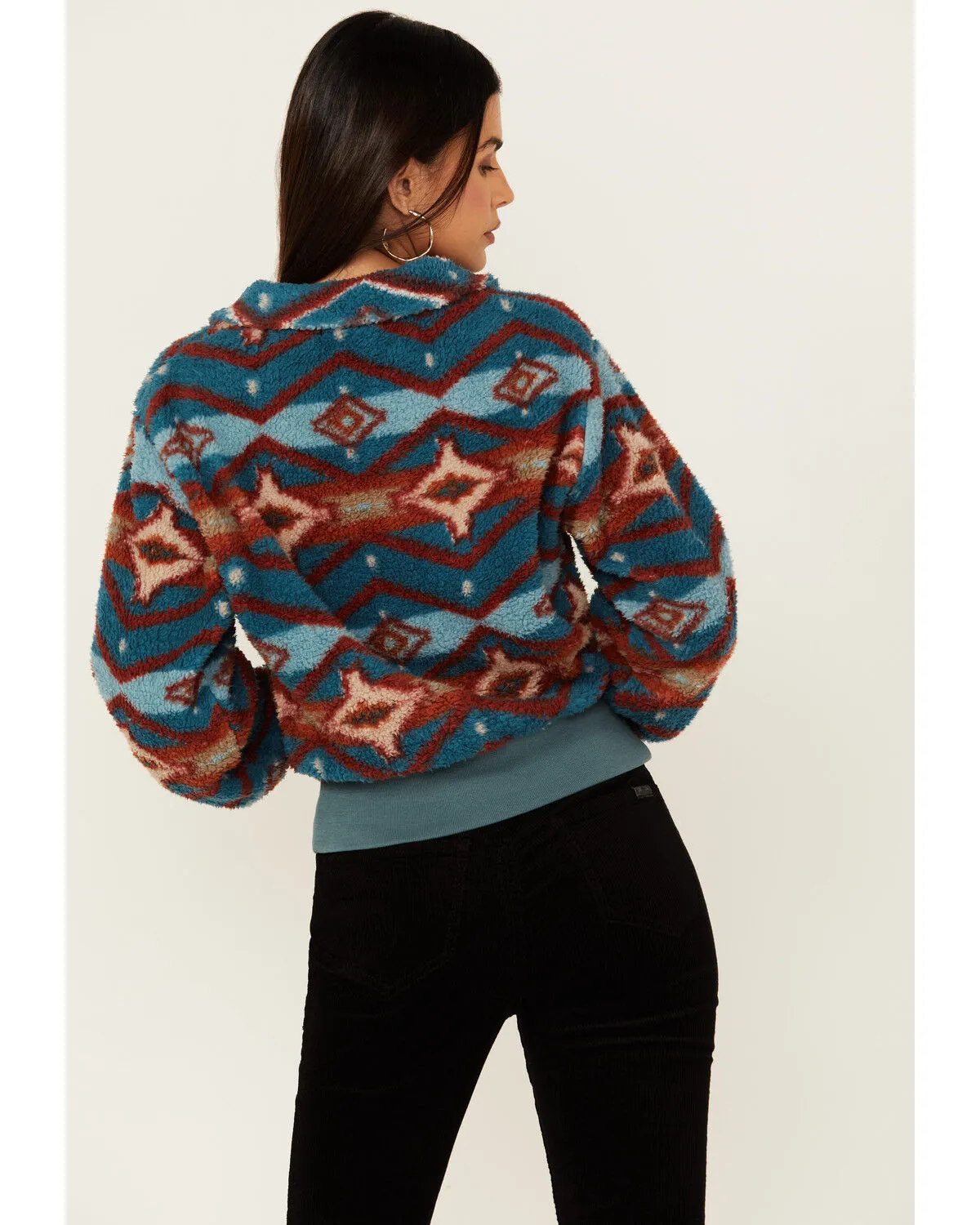 Product Name:  Rock & Roll Denim Women's Southwestern Print Sherpa 1/4 Zip Pullover