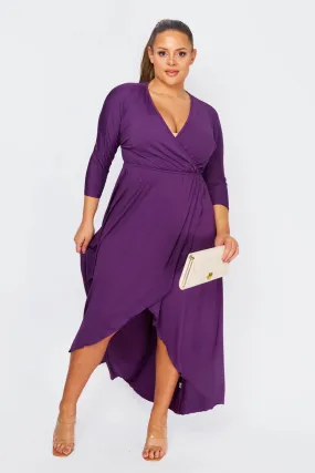 Purple Slinky Wrap Midaxi Dress