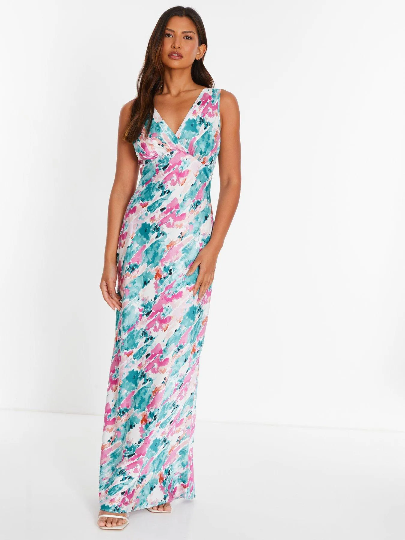 Quiz Blue Marble Print Satin Wrap Maxi Dress