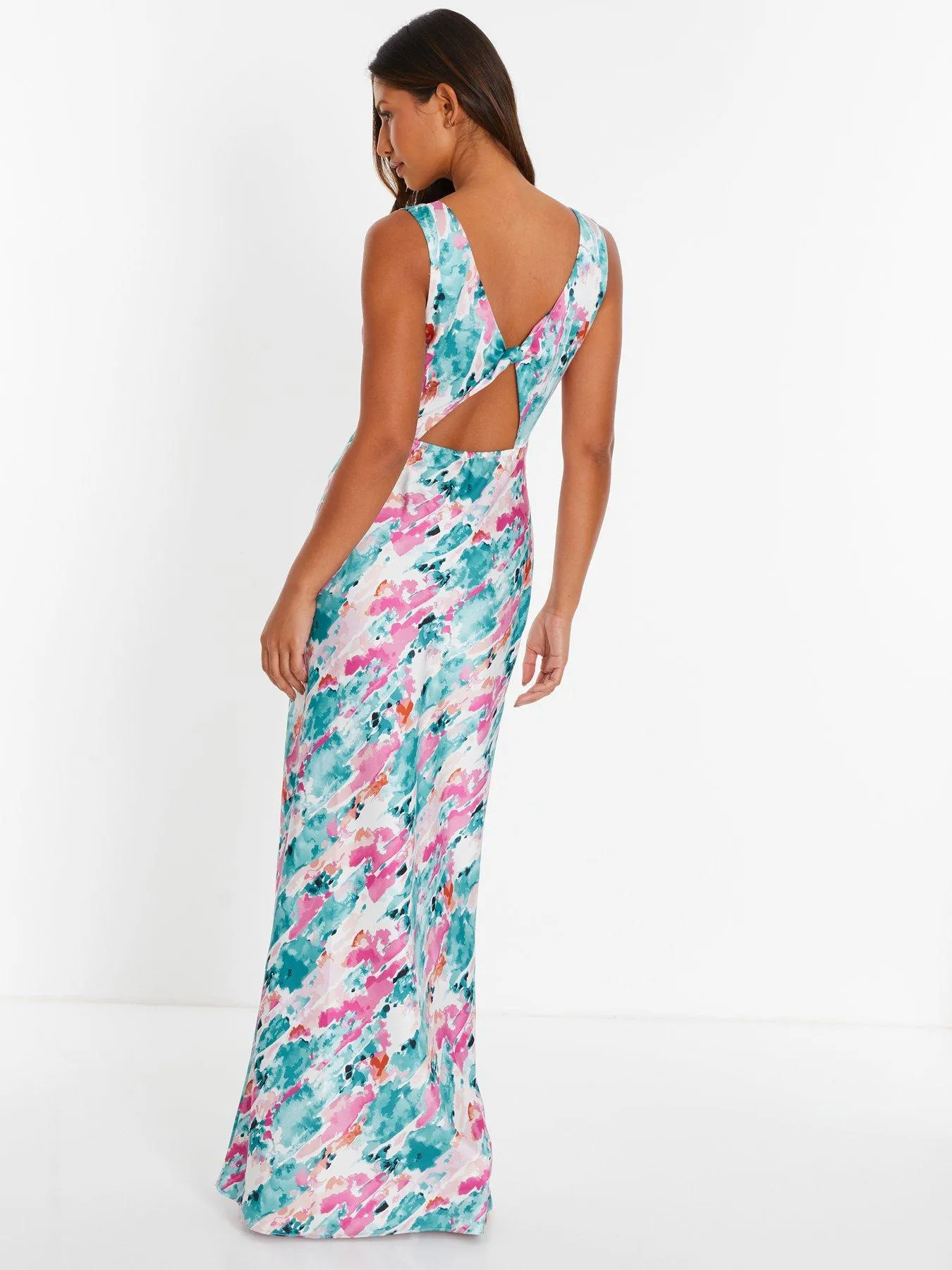 Quiz Blue Marble Print Satin Wrap Maxi Dress