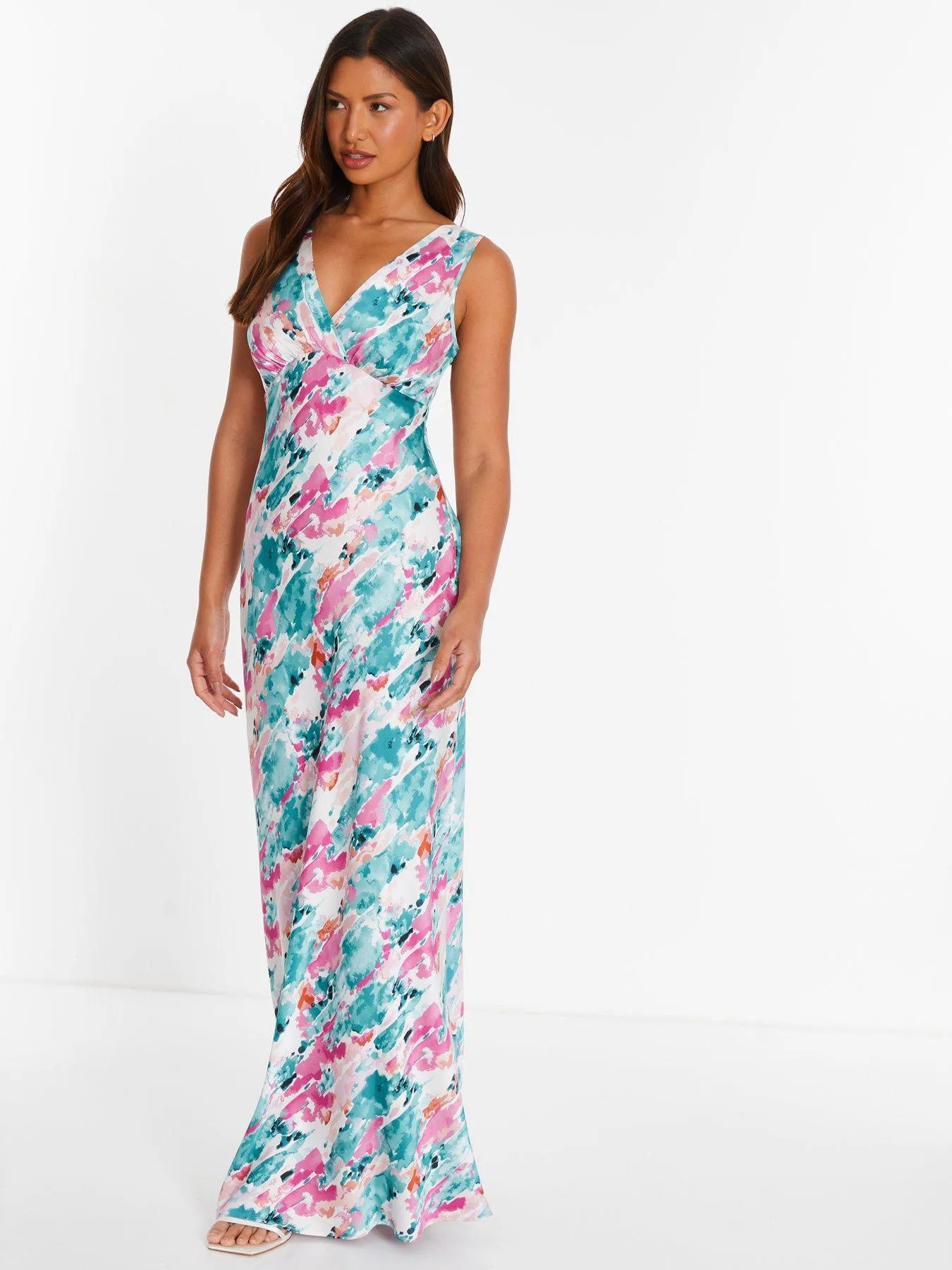 Quiz Blue Marble Print Satin Wrap Maxi Dress