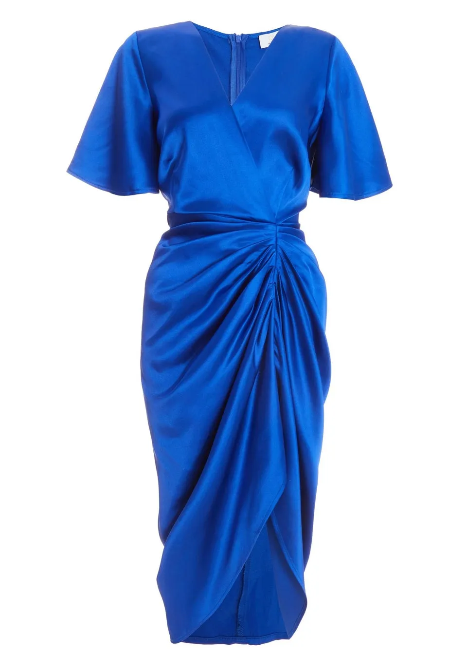 Quiz Blue Petite Satin Ruched Wrap Midi Dress