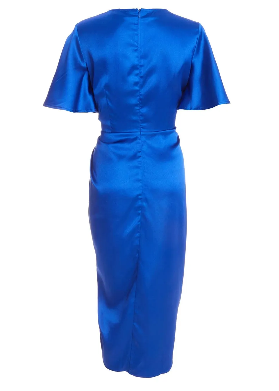 Quiz Blue Petite Satin Ruched Wrap Midi Dress