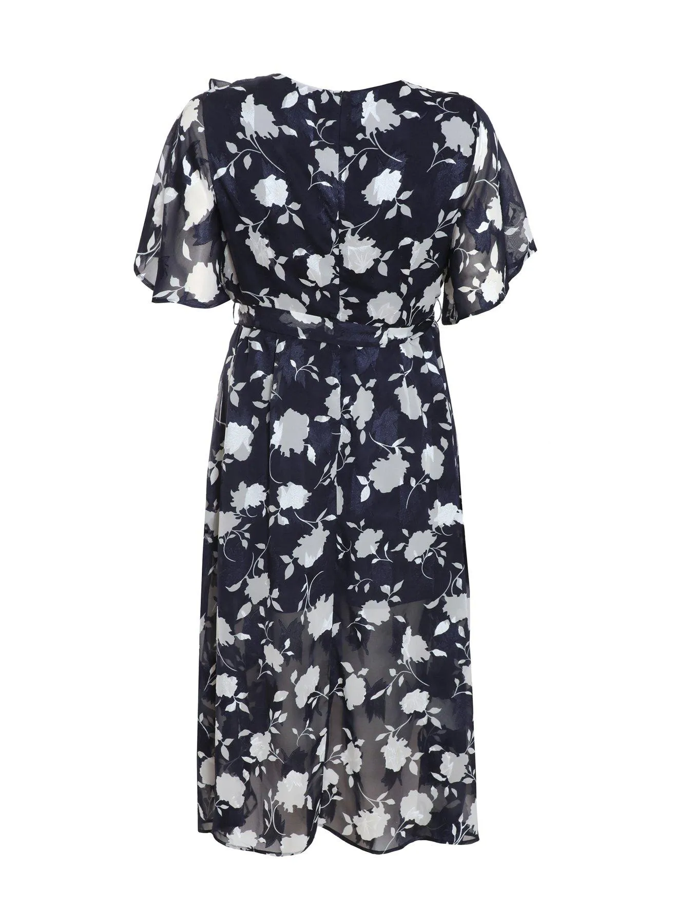 Quiz Curve Navy Floral Frill Wrap Midi Dress