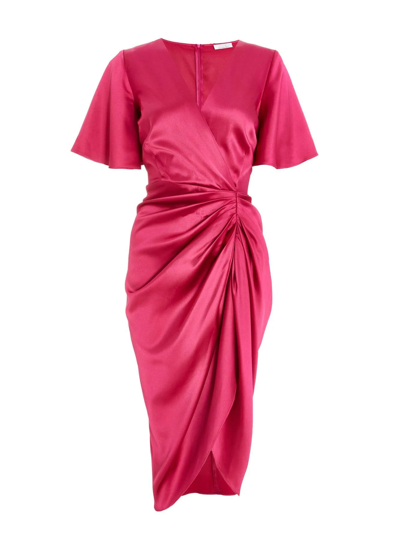 Quiz Petite Red Satin Ruched Wrap Midi Dress