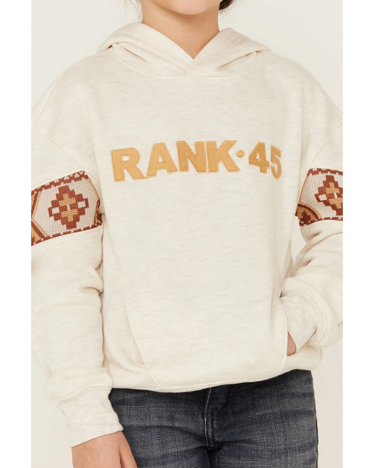 RANK 45® Girls' Embroidered Southwestern Long Sleeve Logo Pullover Hooded Sweatshirt