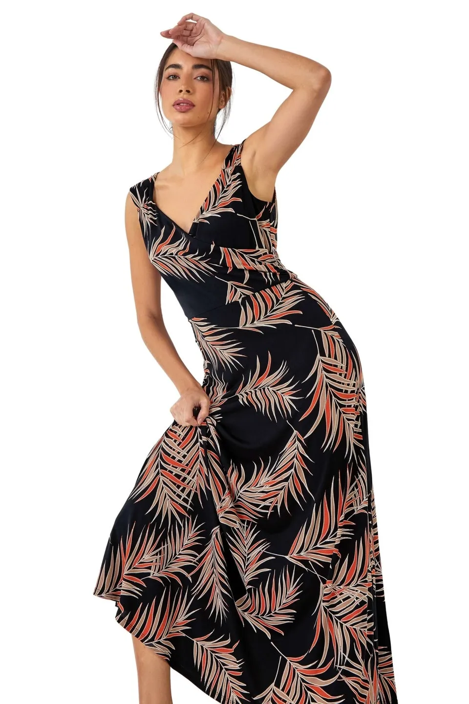 Roman Rust Tropical Puff Print Wrap Maxi Dress