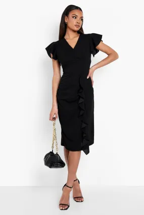 Ruffle Detail Wrap Midi Dress