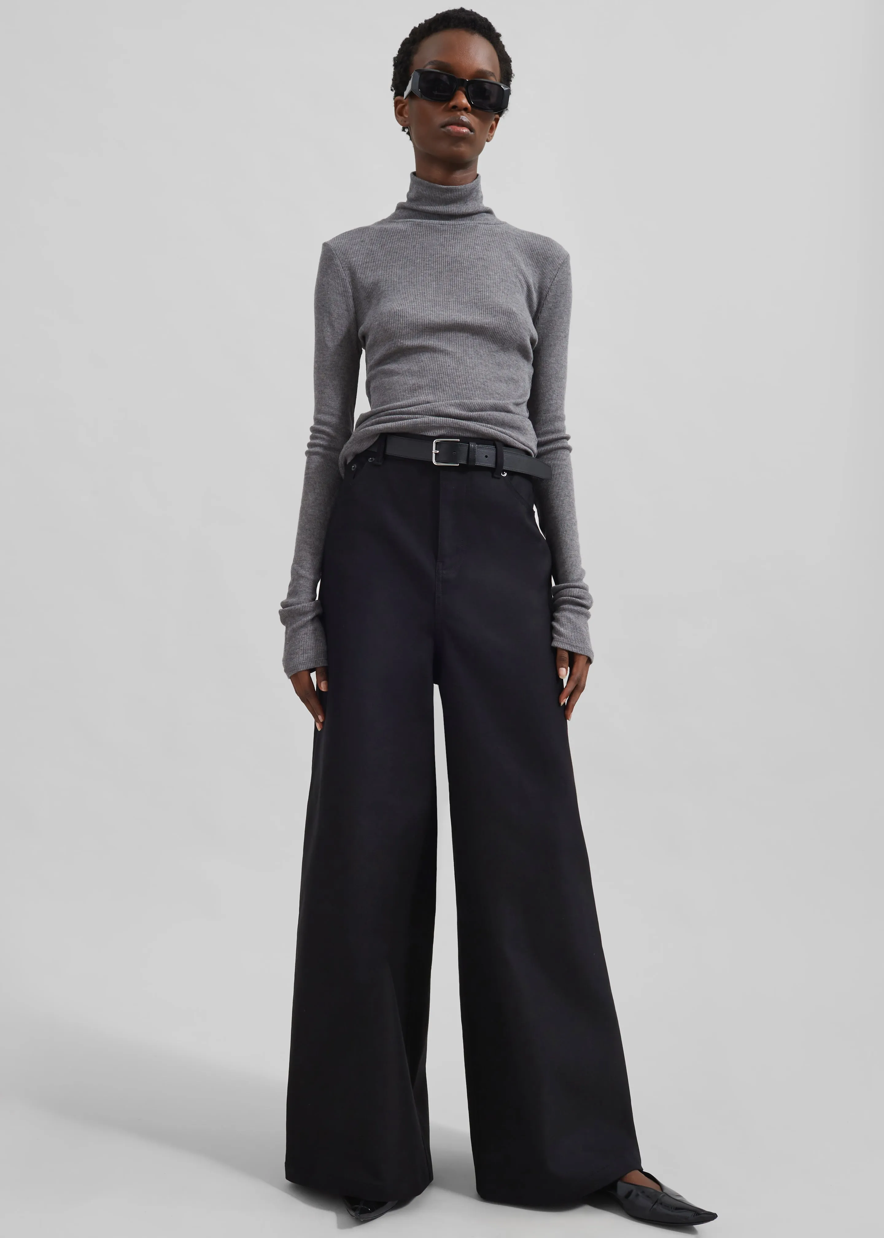 Sasha Wide Leg Twill Pants - Black