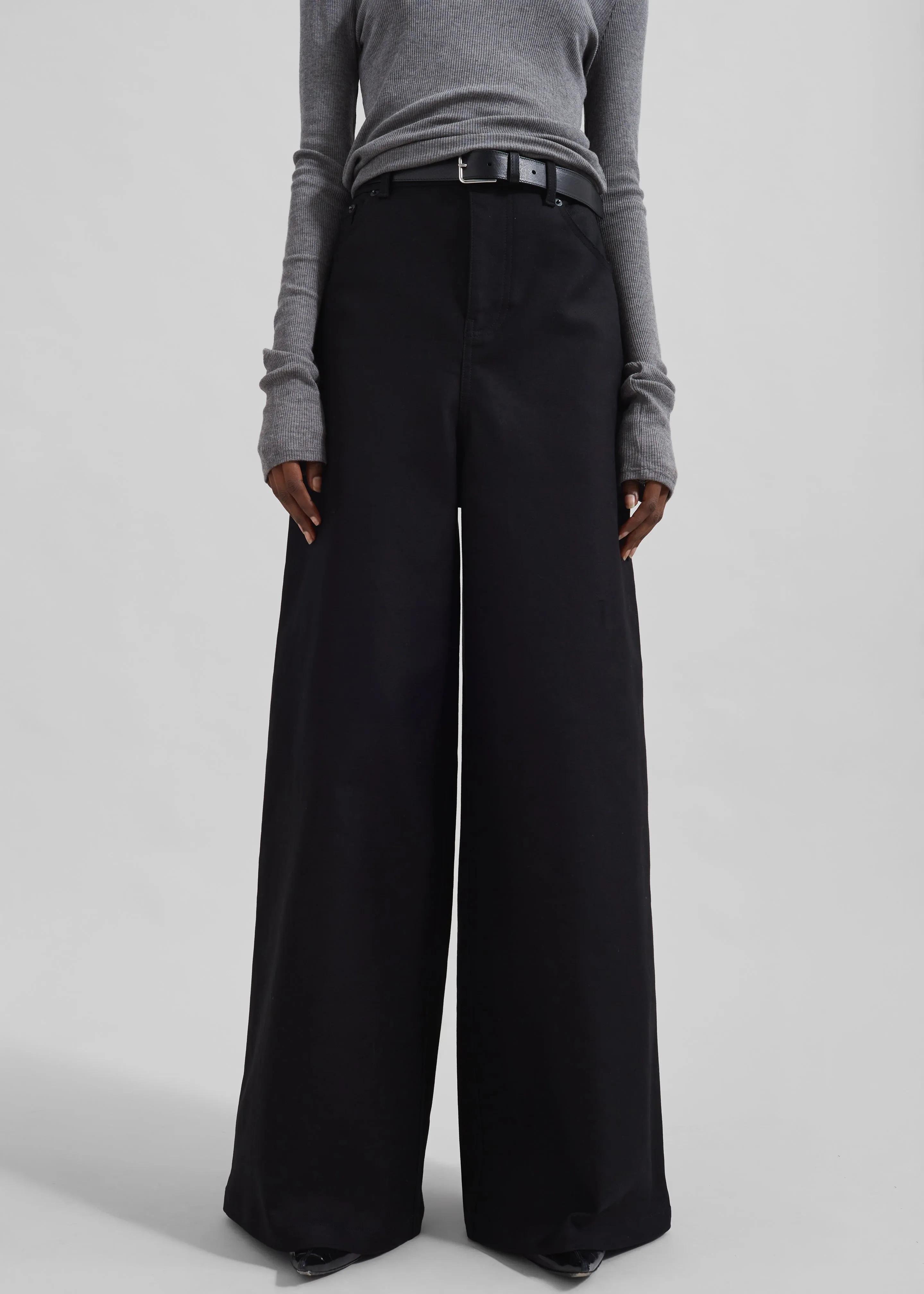 Sasha Wide Leg Twill Pants - Black