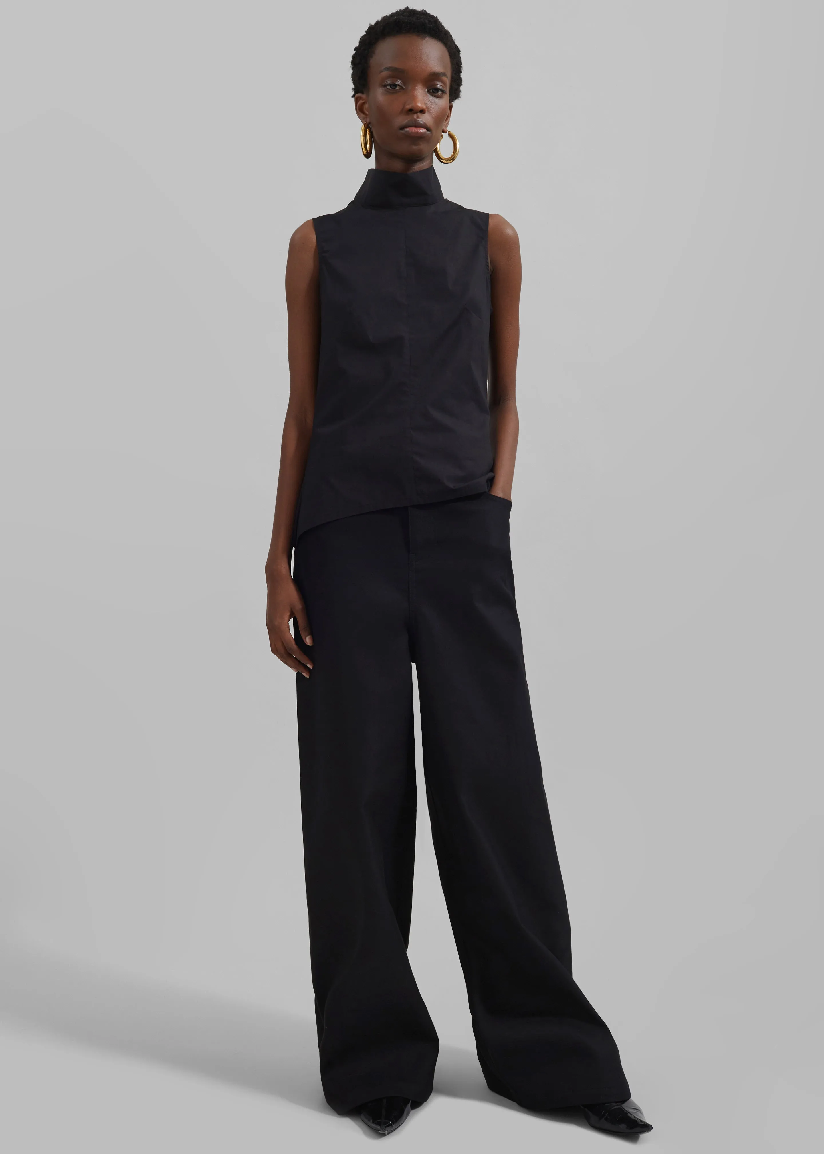 Sasha Wide Leg Twill Pants - Black