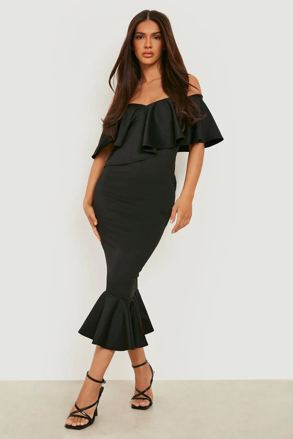 Scuba Wrap Detail Frill Hem Midi Dress