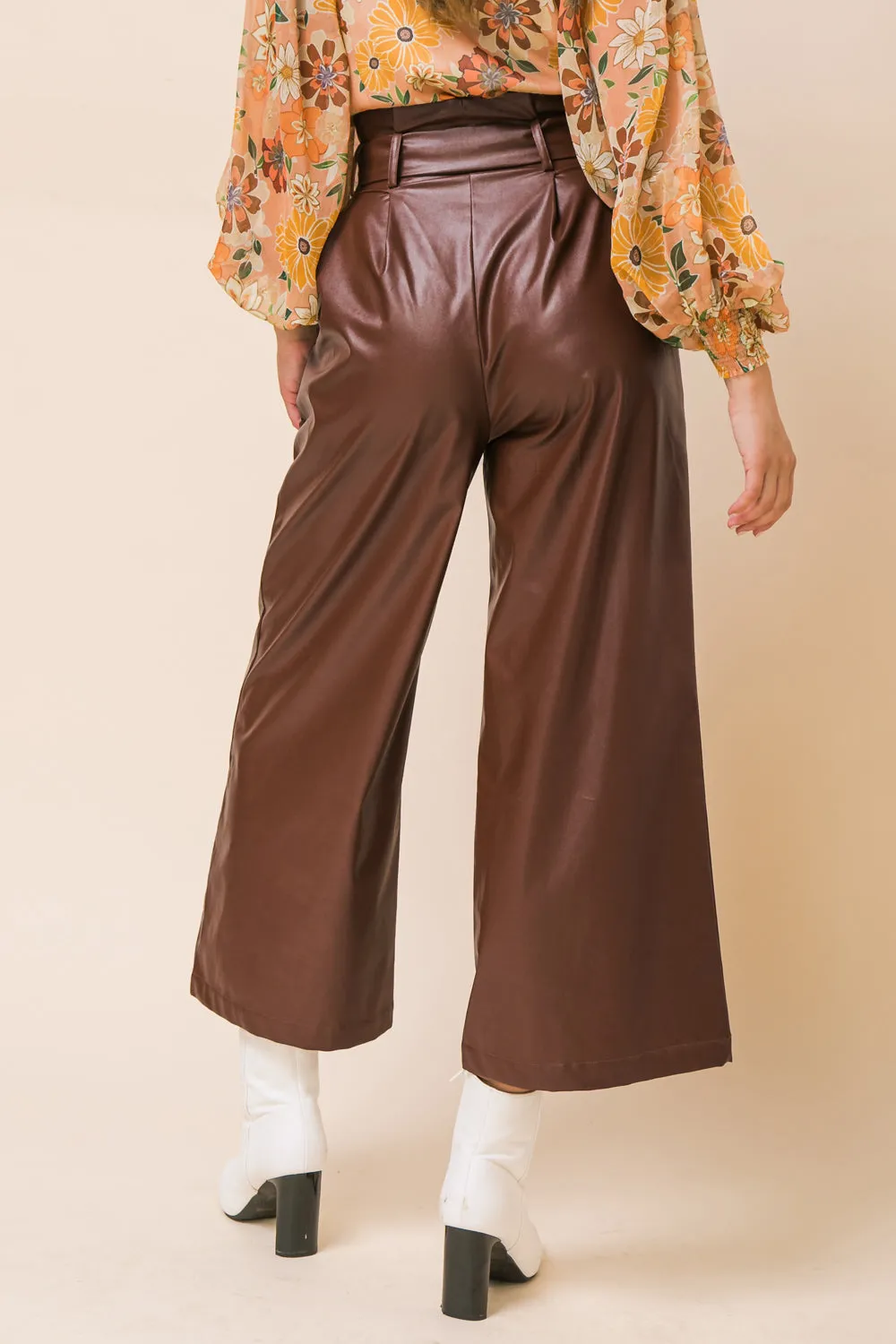 SHINING BRILLIANCE LEATHER WIDE LEG PANTS