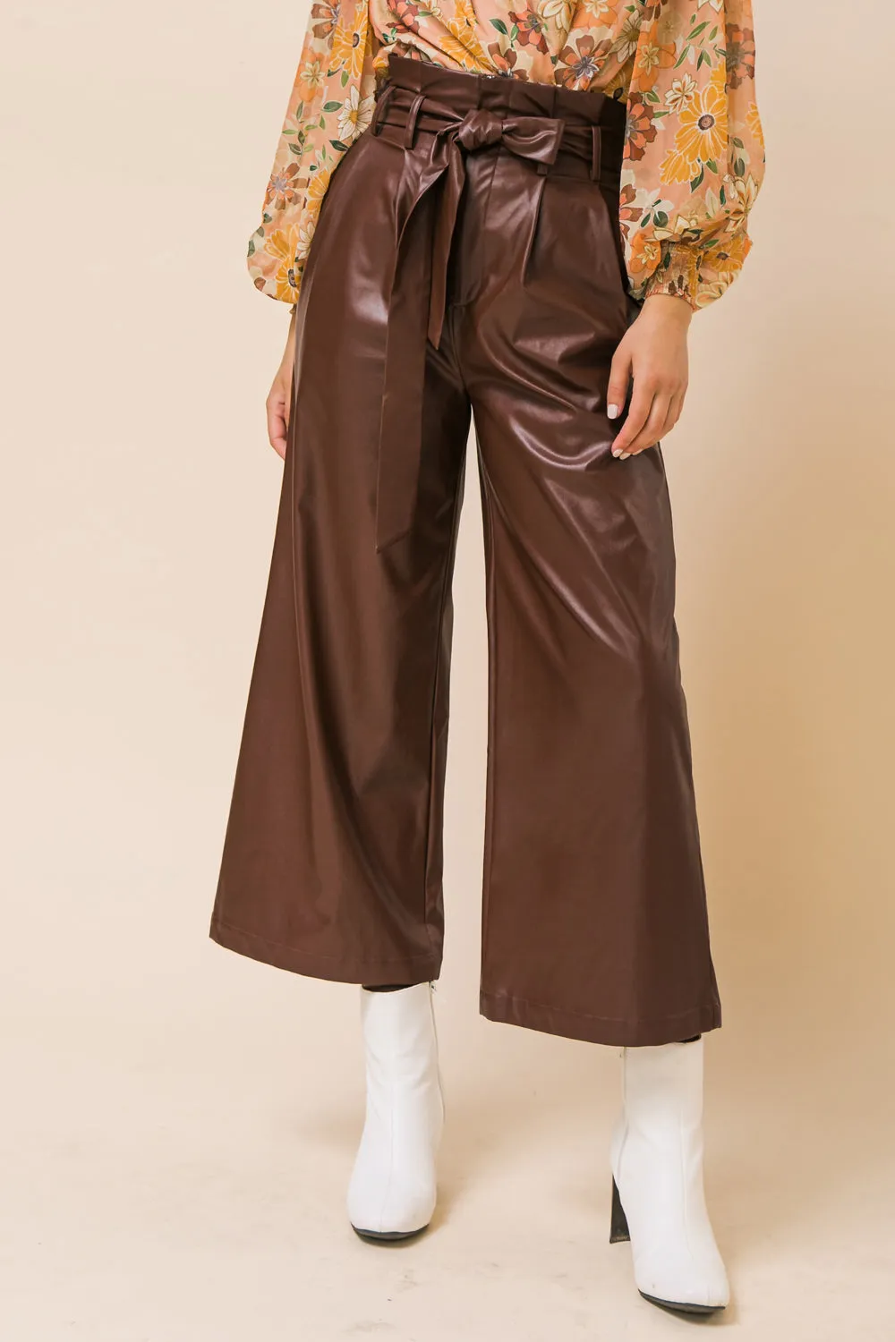 SHINING BRILLIANCE LEATHER WIDE LEG PANTS