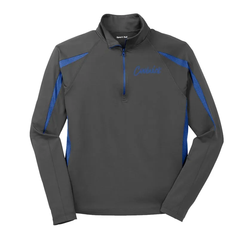 Signature Coolwick Logo Grey True Royal Sport-Wick Stretch 1/2-Zip Colorblock Pullover