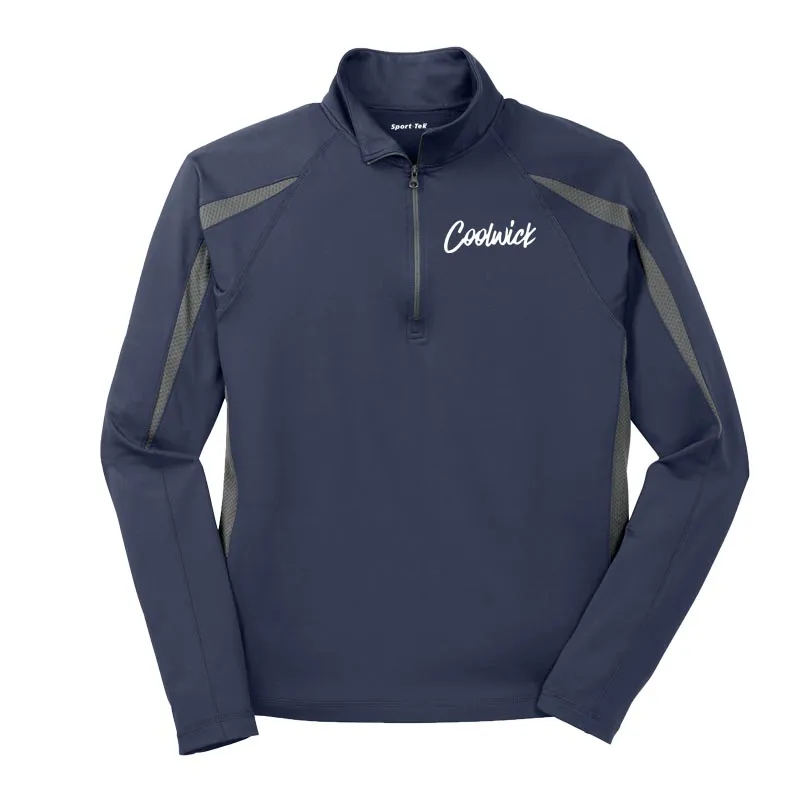 Signature Coolwick Navy Grey Sport-Wick Stretch 1/2-Zip Colorblock Pullover