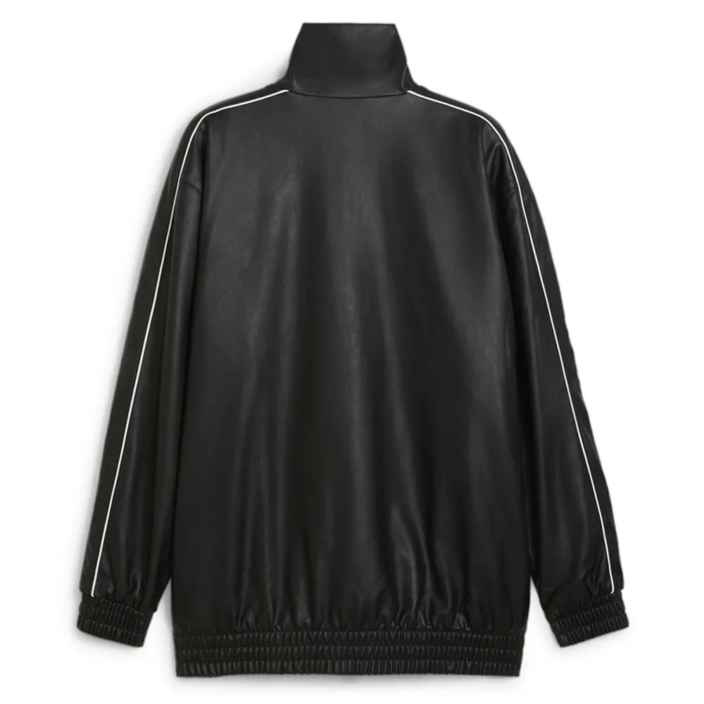 T7 Oversized Pleather Full Zip Track Jacket