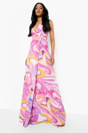 Tall Abstract Marble Wrap Tie Maxi Dress