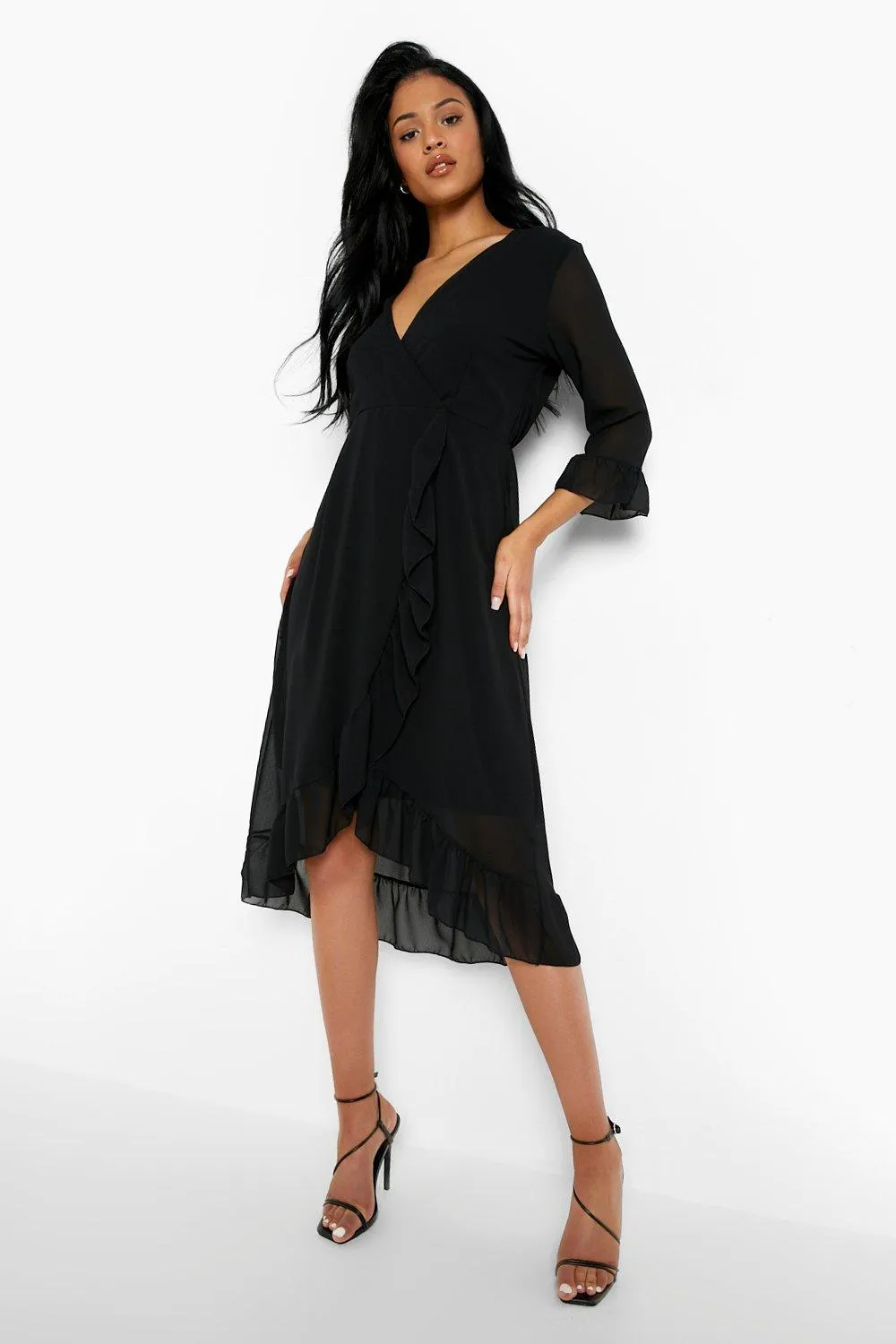 Tall Frill Detail Wrap Chiffon Midi Dress