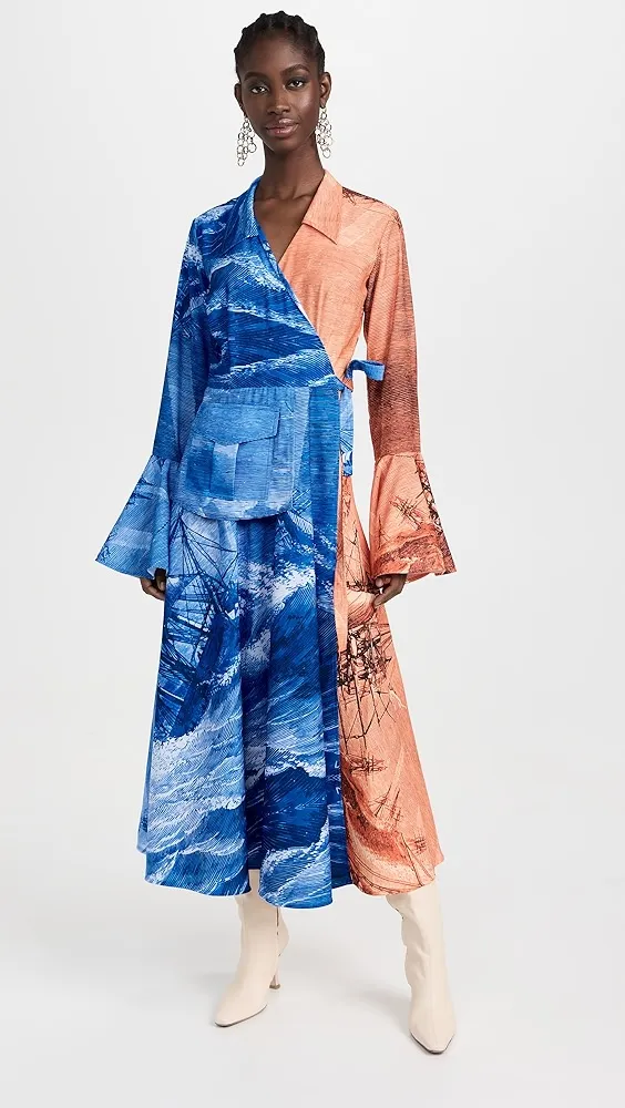 Thebe Magugu   Bi-Colour Ship Wreck Wrap Dress 