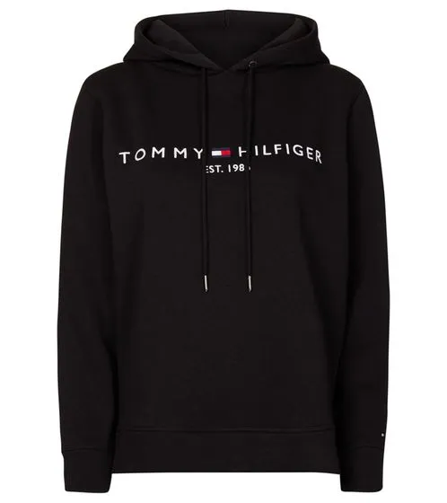 Tommy Hilfiger Heritage Pullover con cappuccio da donna con logo del marchio ricamato in cotone WW0WW31998BDS Nero