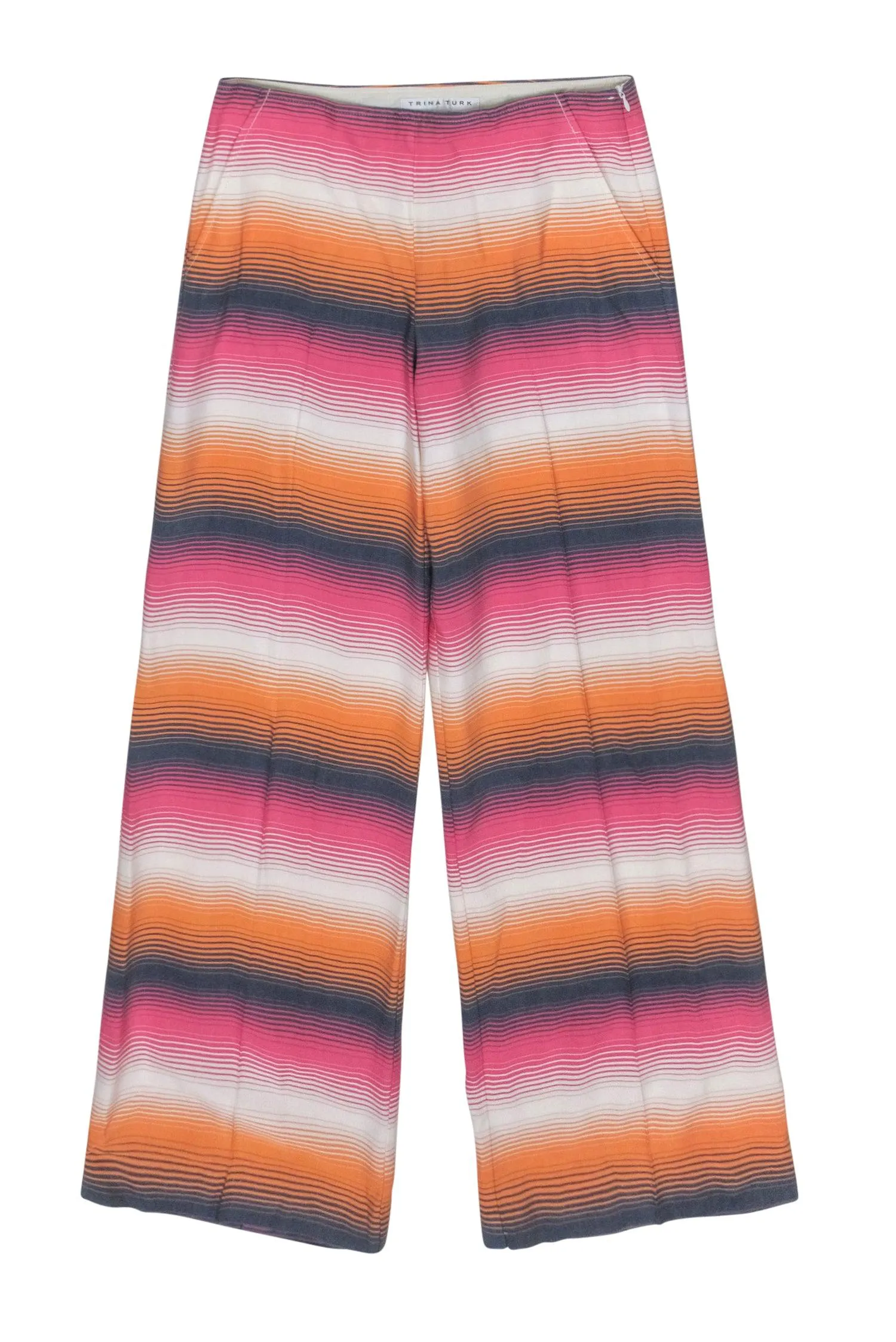 Trina Turk - Orange, Pink, Navy, % Cream Stripe Wide Leg Pants Sz 2