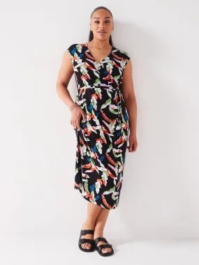 V by Very Curve Wrap Jersey Midi Dress - Multi