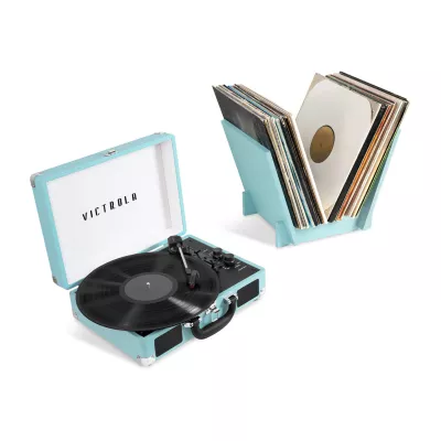 Victrola Journey+ Bluetooth Suitcase Record Player with Matching Record Stand