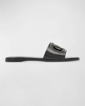 VLogo Leather Cutout Flat Slide Sandals