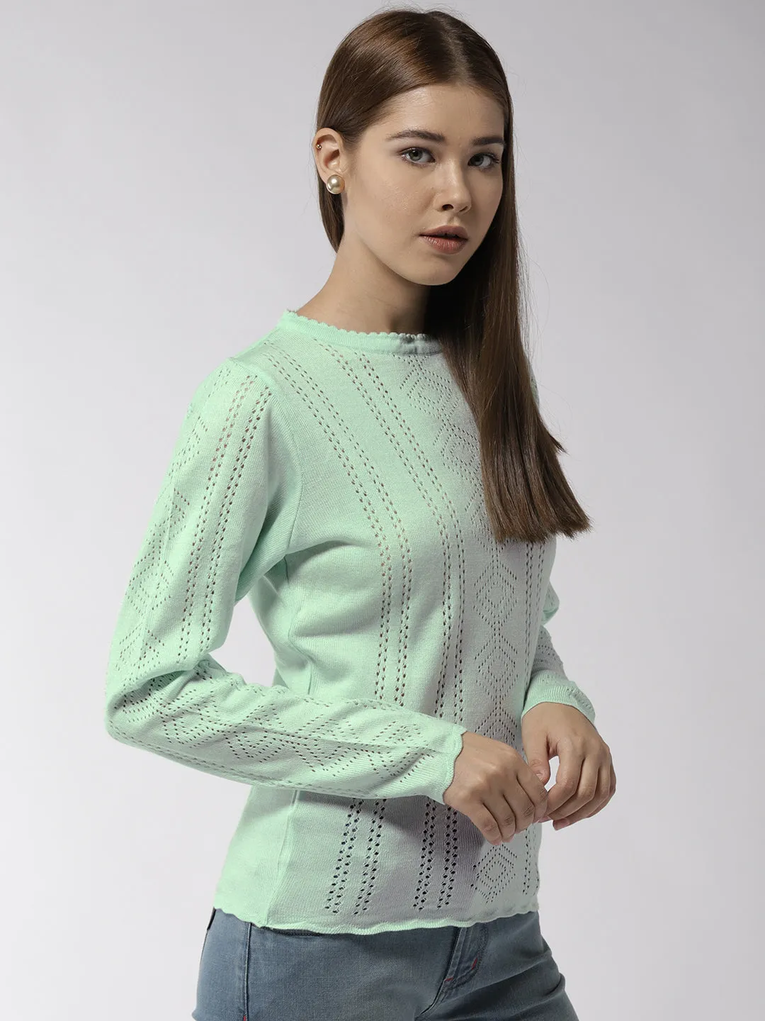 Women Solid Teal Pullover