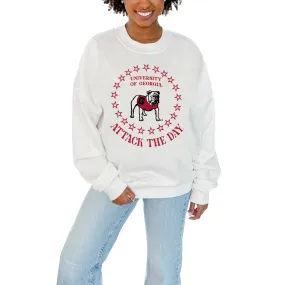 Women's Gameday Couture White Georgia Bulldogs Stars Premium Fleece Drop Pullover Sweatshirt