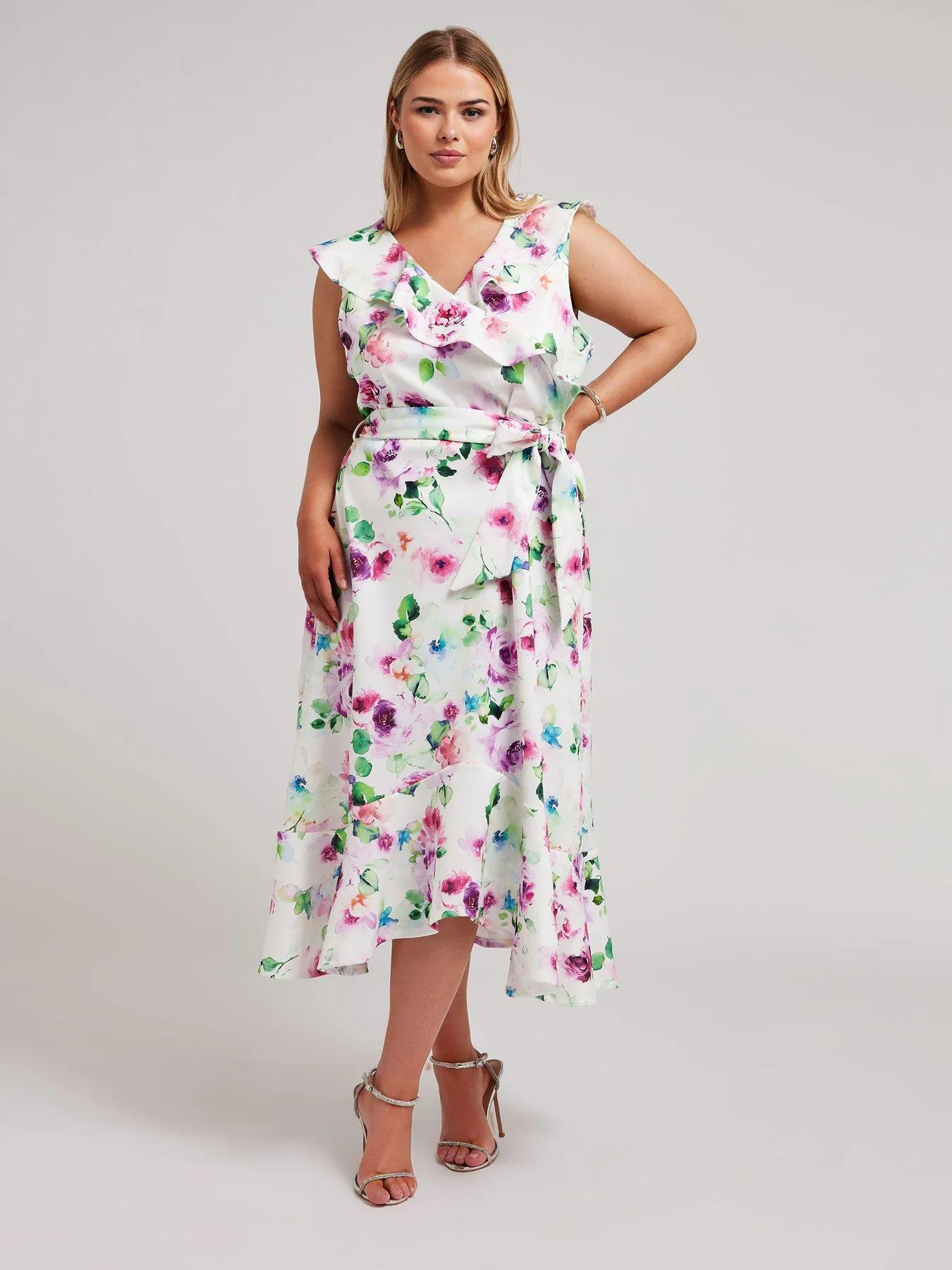 Yours Curve Floral Ruffle Wrap Dress