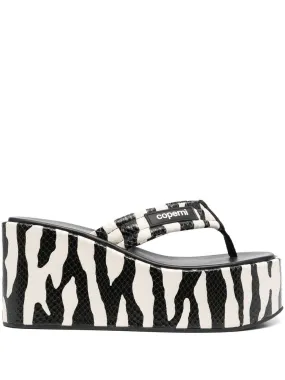 ZEBRA PRINT 100MM BRANDED WEDGE SANDALS